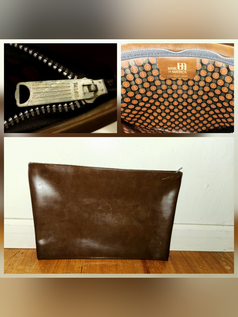 BofA Vintage 1960s 1970s Bank Of America Leather Zip Up Money Document Pouch